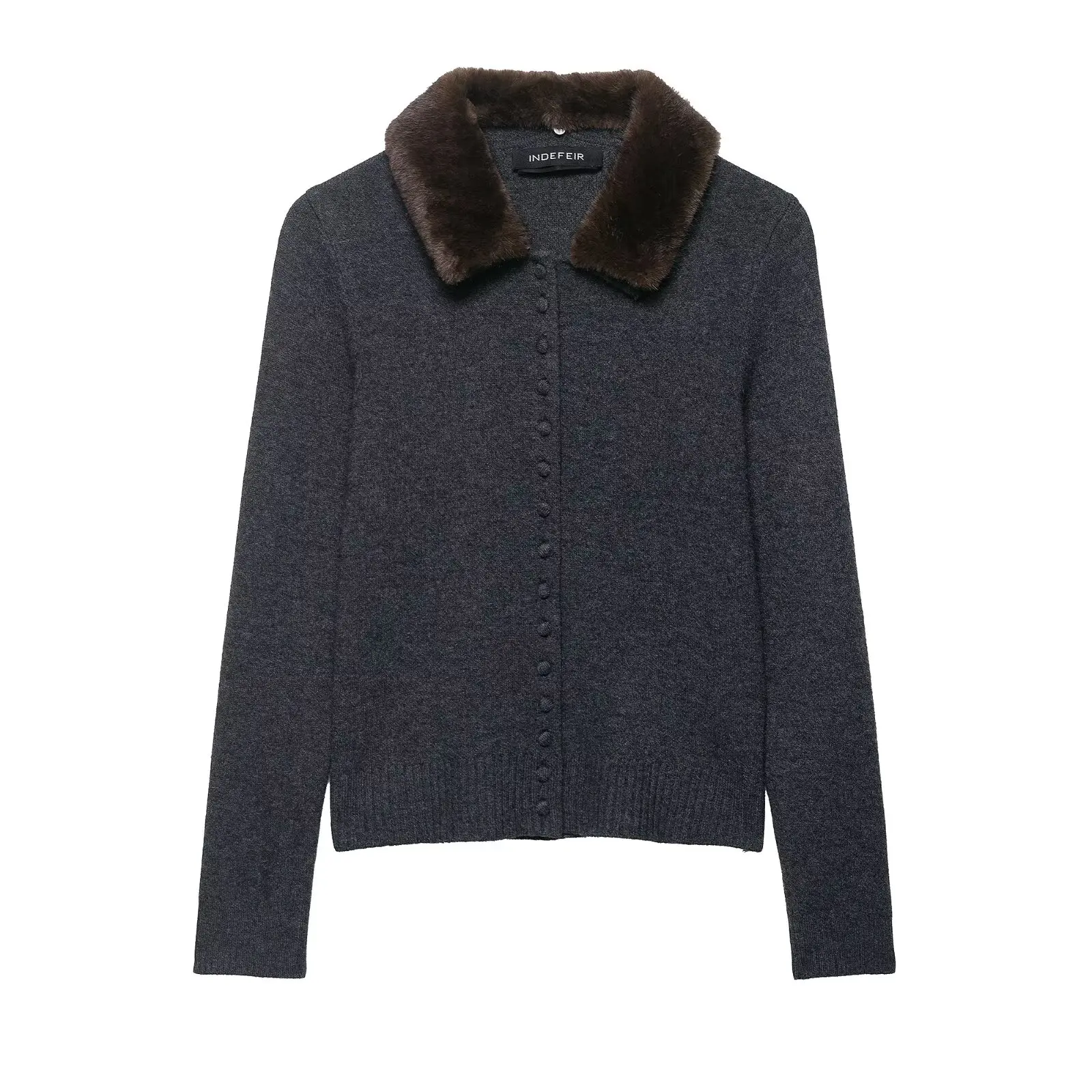 

Korejepo 2025 Warm Top New Women European and American Style Faux Fur Effect Lapel Knitted Jacket Clothing
