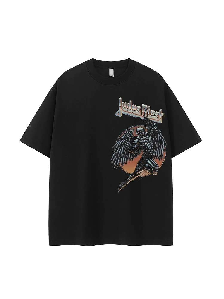 Judas Priest Vintage American Streetwear Cotton round Neck Short Sleeve T-Shirt Breathable Casual Fashion Urban Style for Youth
