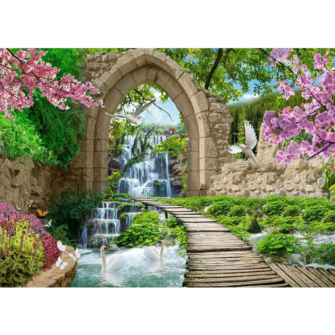 Cherry Blossoms Sakura Japan swan lake birthday party photo background photography backdrop banner studio