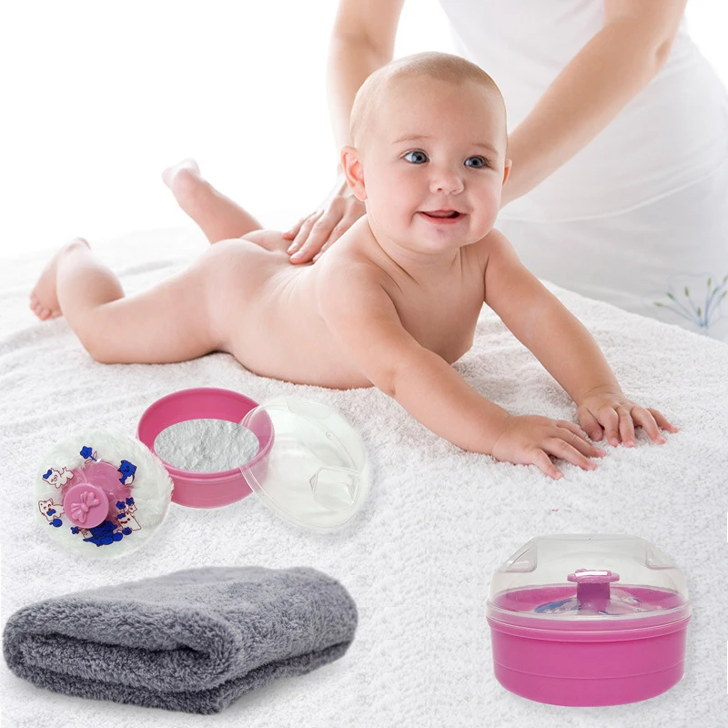صندوق متدفق لمسحوق التلك للأطفال قابل لإعادة الملء وجسم الطفل ومستحضرات التجميل منتفخة Cntainer حافظة منتفخة للأطفال للاستخدام المنزلي أثناء السفر