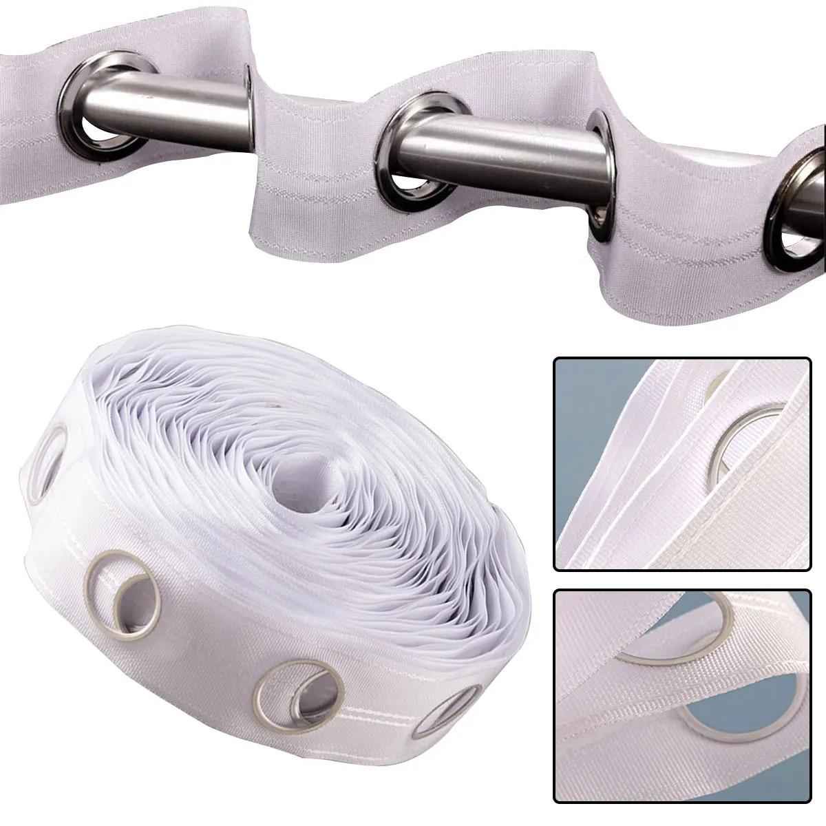 

10M New Grommet Eyelet Rings Tape Curtains Accessories Heading Grommet Top Tape Header Ring Pleat Hook White Tape Curtains