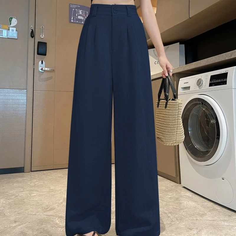 

Женский костюм из ледяного шелка, хлопка и льна, лето 2022, льняные широкие брюки из тенселя, повседневные эластичные брюки ямамото с прямым вырезом