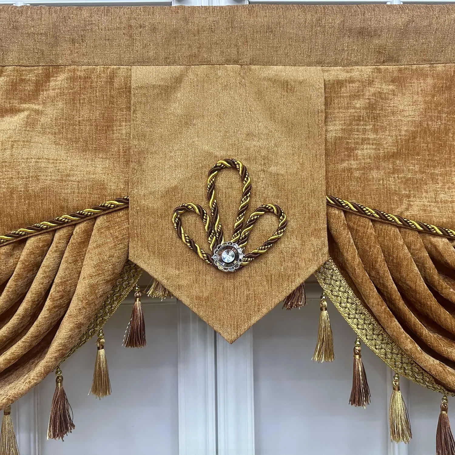 European Light Brown Waterfall Valance Curtain for Living Room, Vintage Swag Valance Window Treatment for Bedroom 1 Panel 59 inc