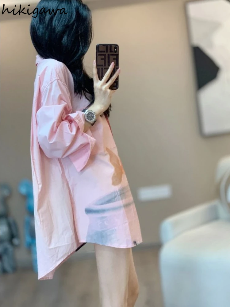 Oversized Tops Korean Blouses for Women Fashion Casual Long Sleeve Shirts Cartoon Print Blouse 2024 Blusas Mujer De Moda 7o344