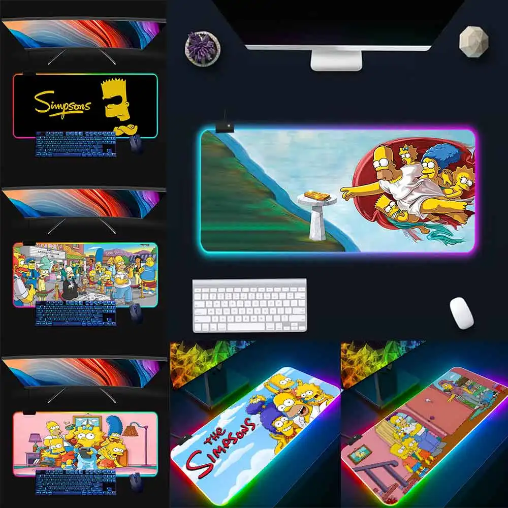 Funny The S-Simpsons RGB Pc Gamer Keyboard Mouse Pad Mousepad LED Glowing Mouse Mats Rubber Gaming Computer Mausepad