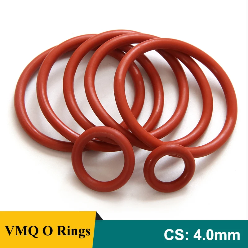 

10/50Pcs Red VMQ O Ring Gaskets CS 4mm OD 12~155mm Food Grade Waterproof Washer Round O Shape Rubber Silicone Ring