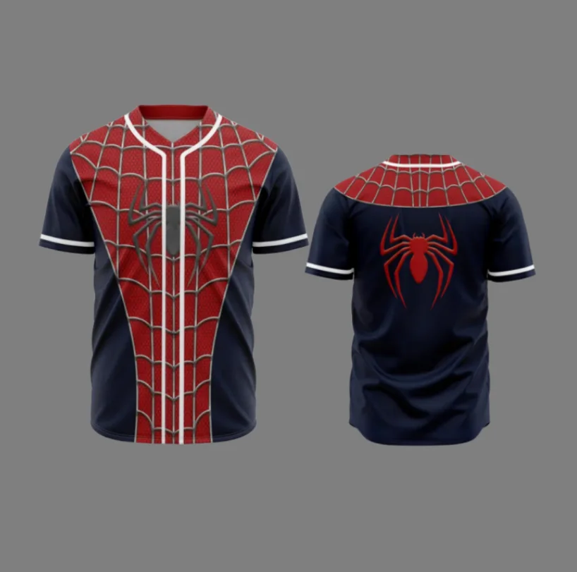 

2025 Disney's New Summer Boys and Girls Baseball Jersey Spider-Man Anime Print Short-sleeved T-shirt V-neck Breathable Top