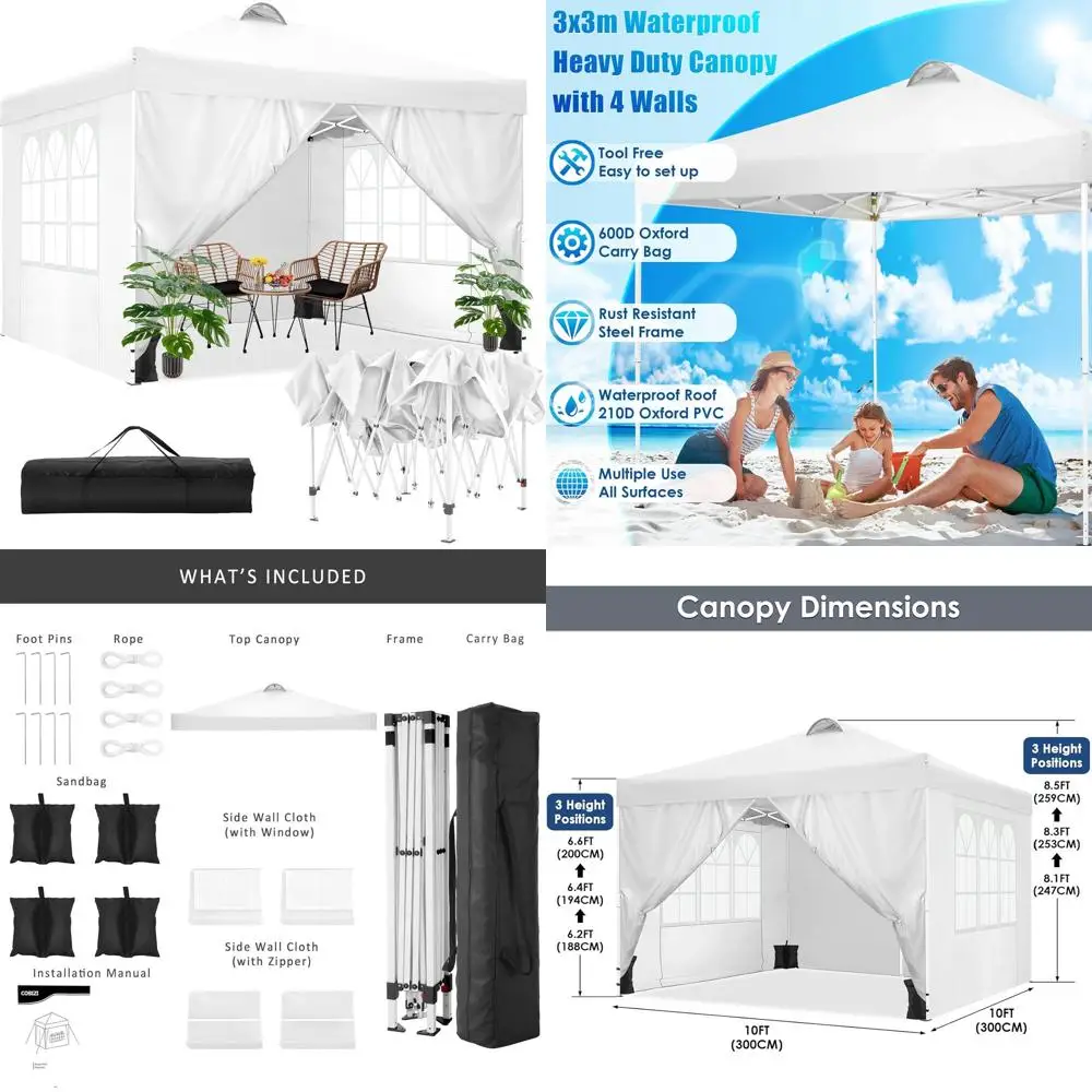 

Водонепроницаемая выдвижная палатка с навесом 10x10 с 4 боковыми стенками, мешками с песком, кольями и веревками для мероприятий на открытом воздухе и использования на заднем дворе
