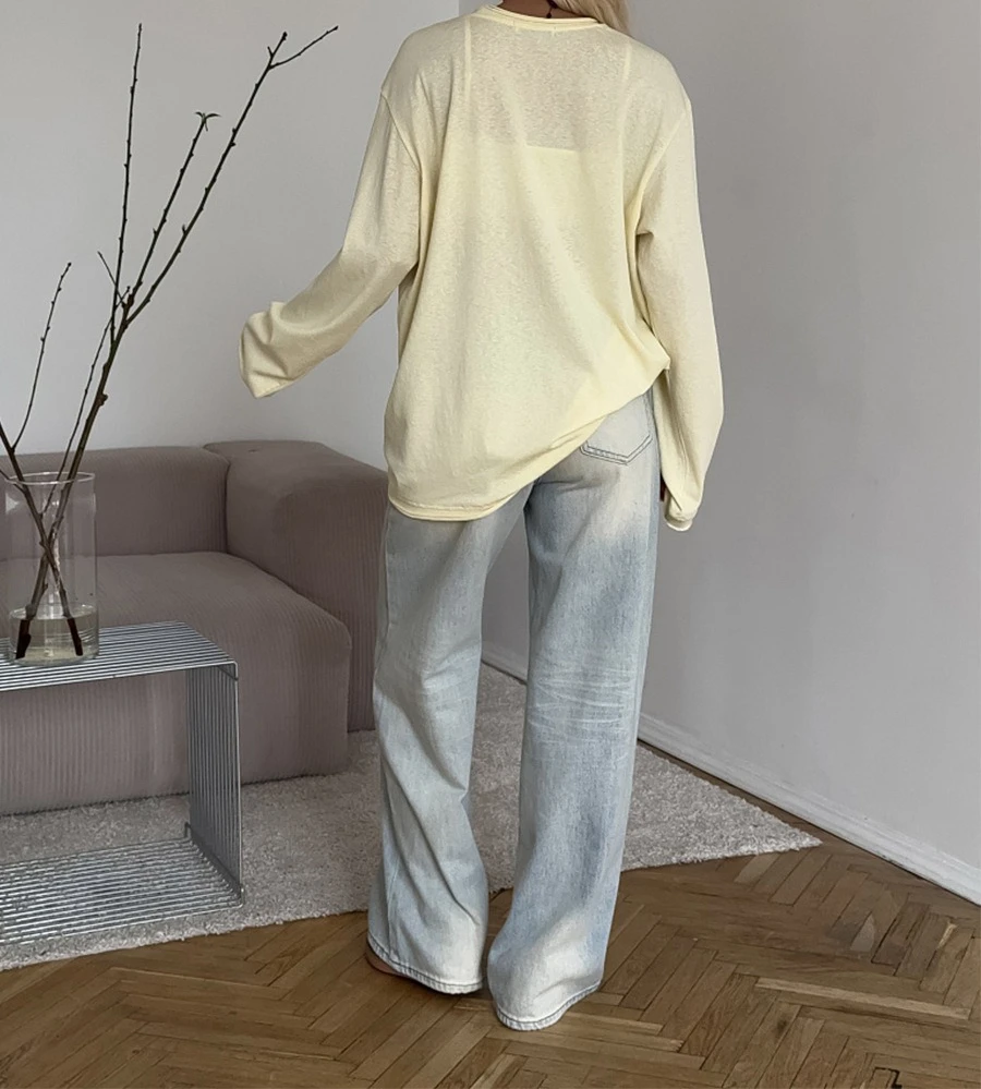 بلون طويل الأكمام المرأة 2025 الخريف والشتاء قاعدة فضفاضة تي شيرت علوي جولة الرقبة طويلة الأكمام تي شيرت #5