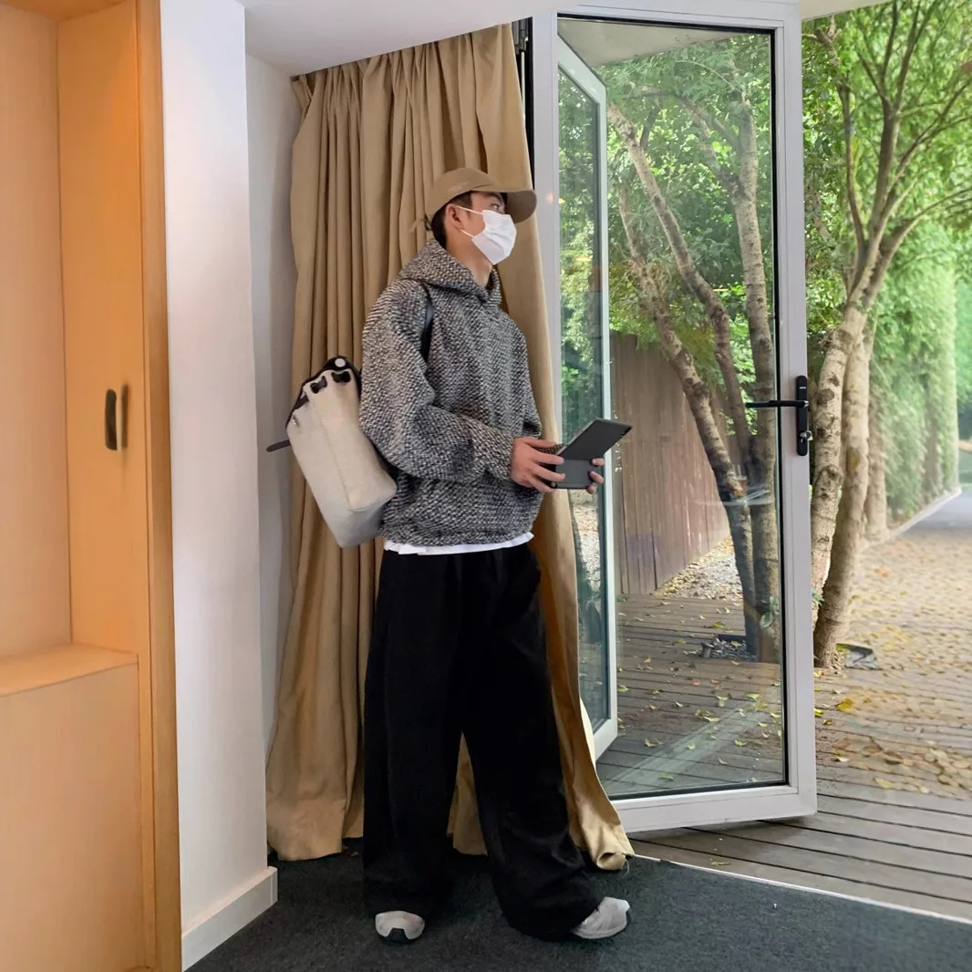 Fashion Brand Hooded Sweatshirt Men's Spring and Autumn Trendy Tweed Loose Pullover Versatile Long-sleeved Top