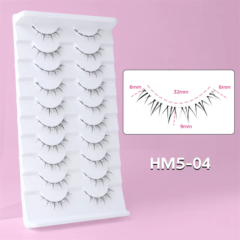 10 Paar untere Wimpern, Packung unter den Wimpern, weiche untere Wimpern, 100 % handgefertigt, transparentes Band, Manga-Unterwimpern, Make-up-Tools – Detail 10