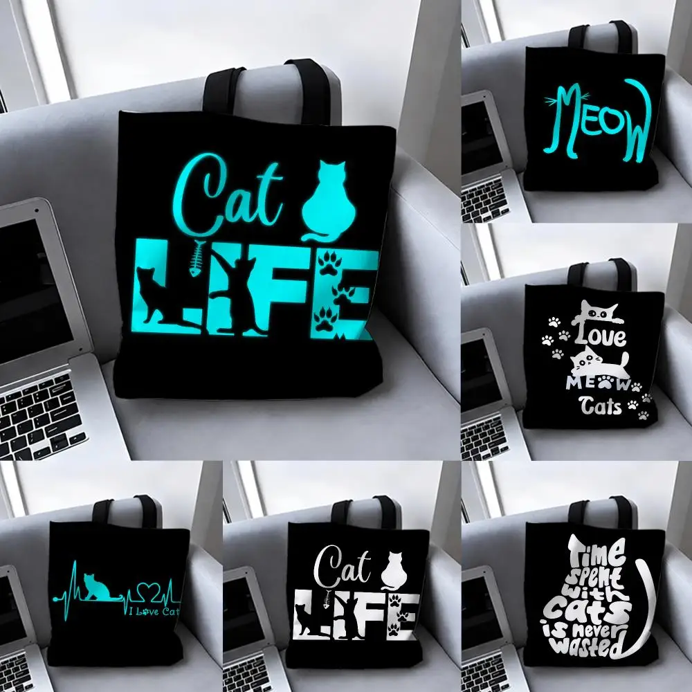 I Love Cats Heartbeat Print  Storage Bags Canvas tote bag suitable for work school, daily commuting and other occasions