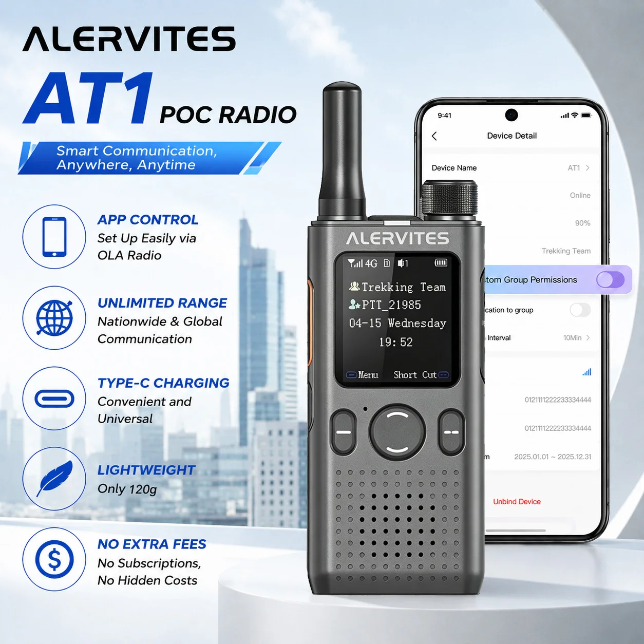 POC-AT1 Global PoC Radio Nationwide Unlimited Range 4G 3G LTE Walkie Talkie Phone APP Control Cross Platform Handheld 2way Radio