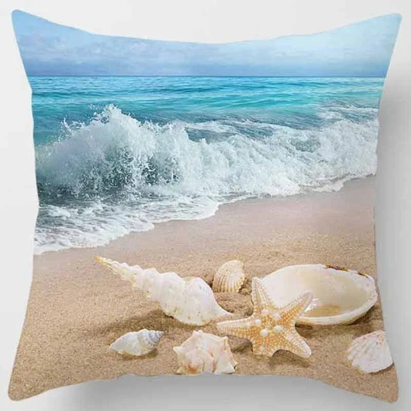 Tropical Beach Scenery Print Pattern Cushion Cover Home Living Room Sofa Decoration Square Polyester image 3