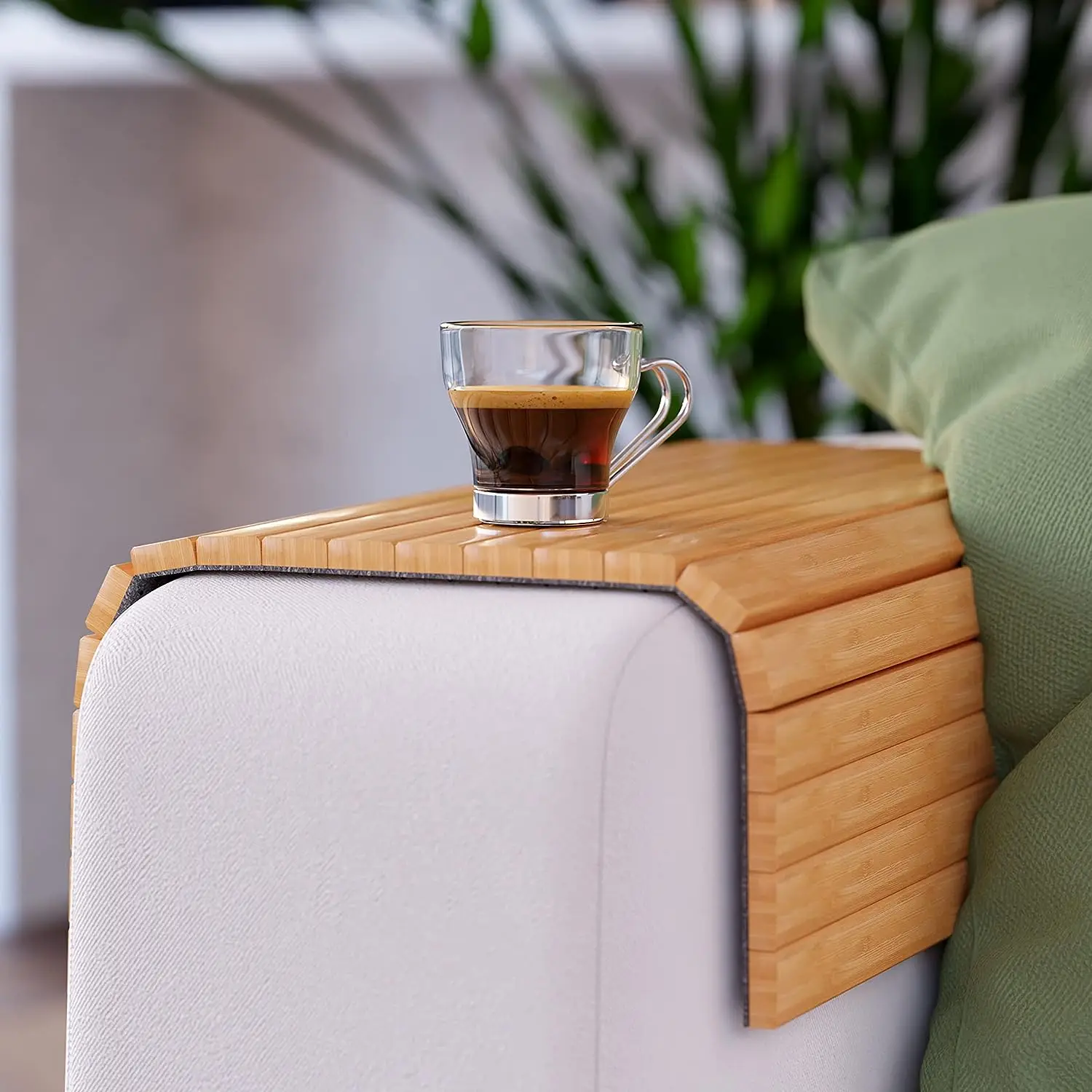 

！@Combohome Flexible Bamboo Sofa Couch Arm Tray Table Armrest Tray