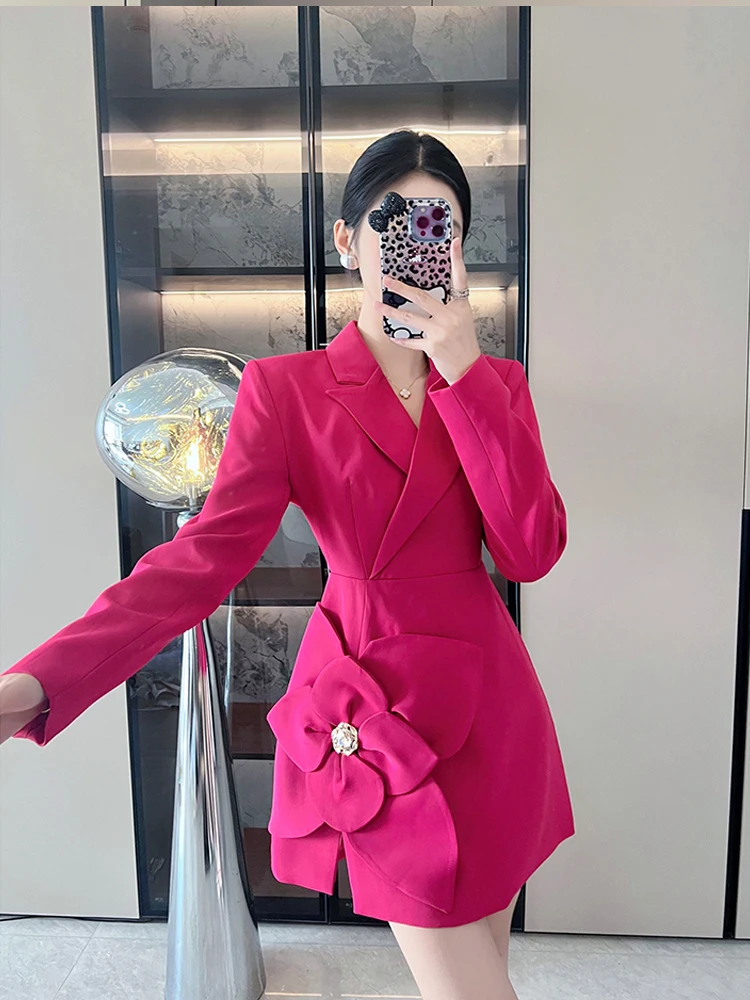 Luxury Women's 3D floral suit blazer dress Slim 2025 Autumn Designer Long sleeve vent Mini dress bodycon Party Lady INKEO 5O058