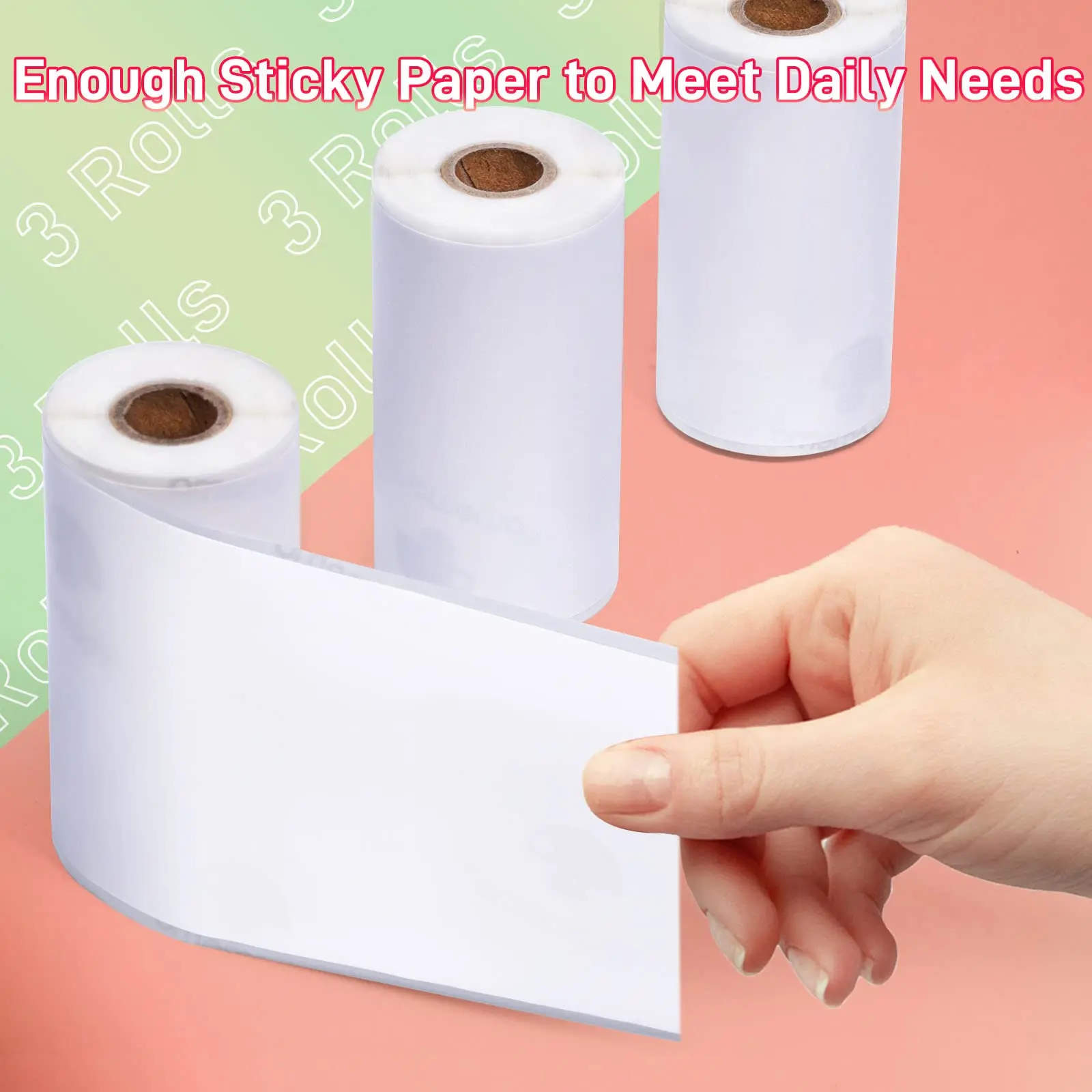 T02 Sticky White Thermal Paper for Phomemo T02 Mini Pocket Printer Self-Adhesive Paper-10-Years-50mmx3.5m White Paper 3 Rolls