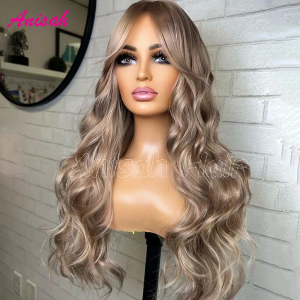 Brazilian Virgin Hair Body Wave Highlight Colored Ash Blonde 5x5 Lace Closure Human Hair Wig Hd Transparent Lace Front Wigs