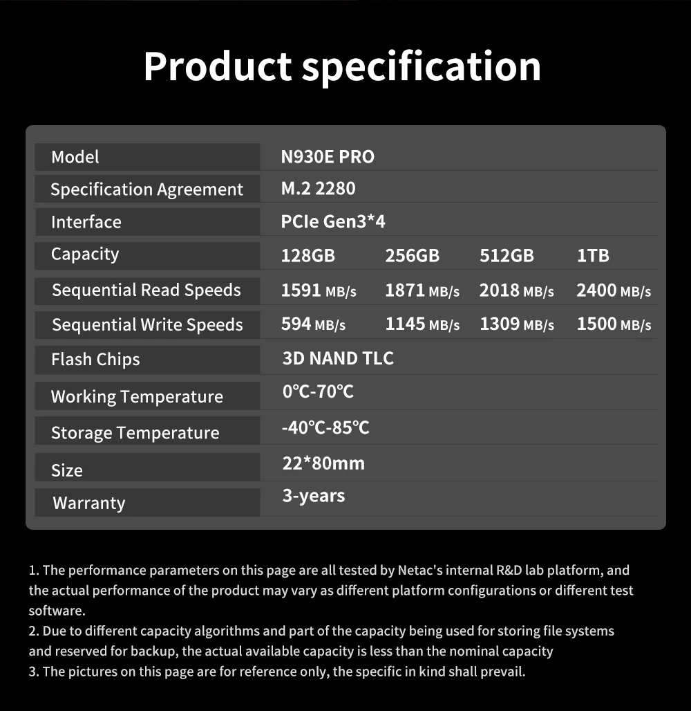 Netac NVMe SSD M.2 1TB 512GB 128GB Festplatte HDD M.2 2280 PCIe 3.0 X4 SSD Solid State Drive Interne Festplatte für Laptop Desktop – Detail 6