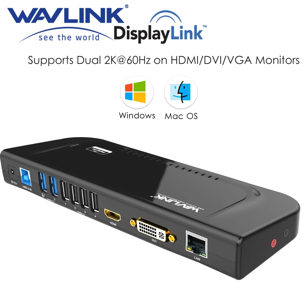 Wavlink USB 3.0ユニバーサルディスプレイリンクステーション,デュアル