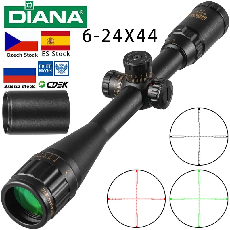 DIANA 6-24X44 Tactical Optic Cross Sight Green Red Illuminated Riflescope Hunting Rifle Scope Sniper Airsoft Air Guns