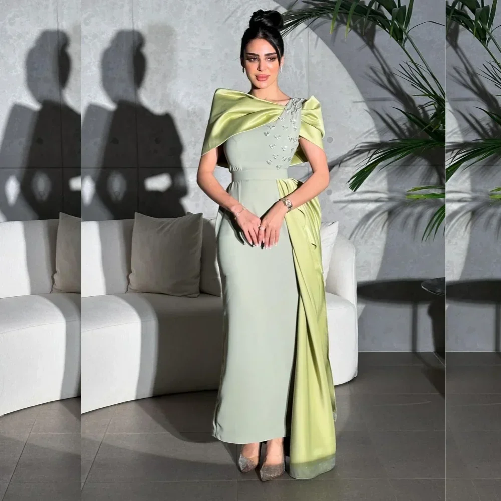 Exquisite Jersey Pleat Mermaid O-Neck Prom Dresses Modern Style Unisex Chinese Style Formal Casual