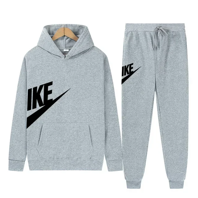 Inverno masculino e feminino marca de moda lã quente manga longa terno esportivo lazer fitness jogging moletom com capuz + calças casuais 2 peça conjunto