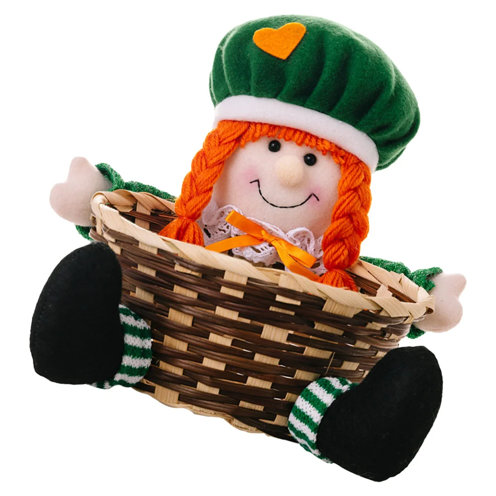 Green Leaf Festival Storage Basket Gift St Patrick's Candy Decorate Holder Cloth Party Favor Fruit Snacks