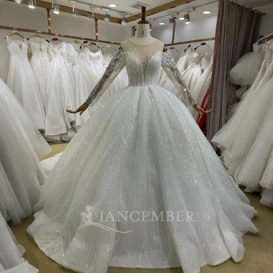 

Customized Bohemian Wedding Dress Lace Illusion Back Trian Brand New Wedding Bridal Gown with Long Sleeve فساتين حفلا