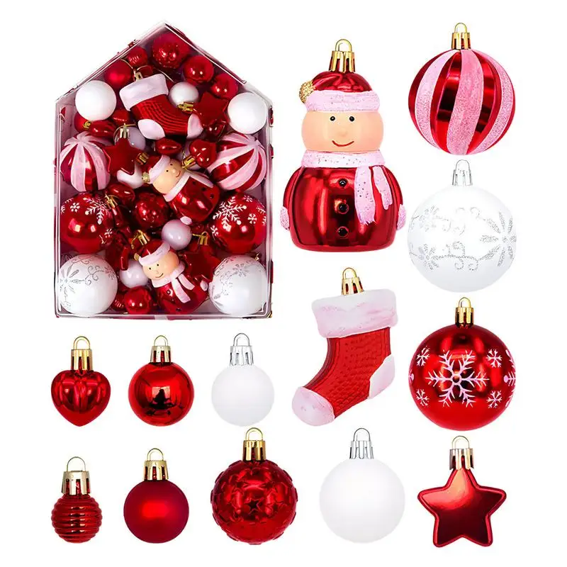 Multifunctional 72pcs Red Christmas Ornaments Red Hangable Glitter Christmas Balls Shatterproof Decorative New Year Party Decor