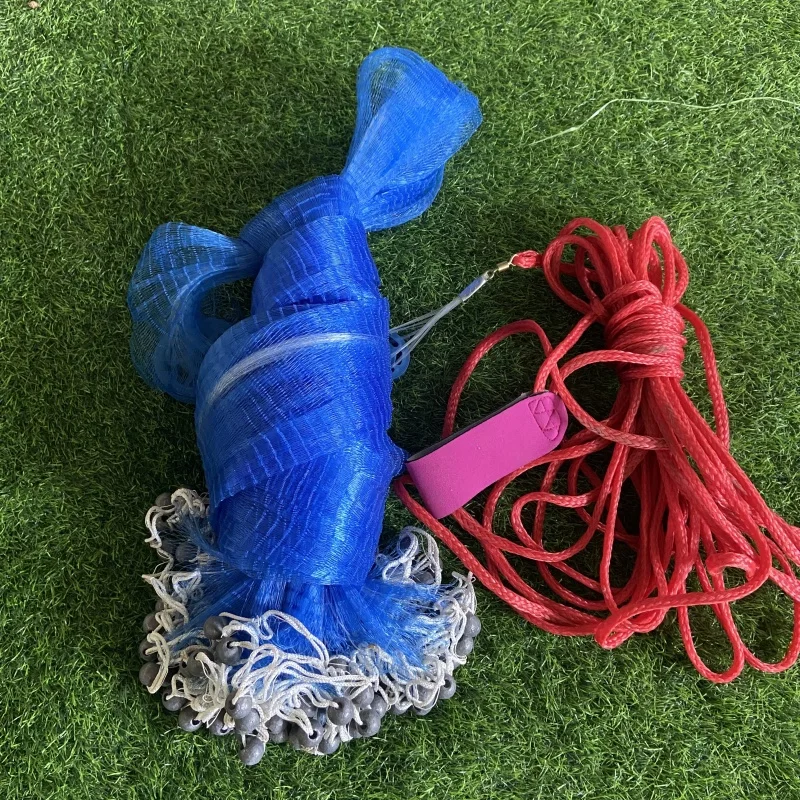 Blue Nylon Cast Net with Double Knot Type SD Pop Drawstring for Aquaculture & Fishing Trap