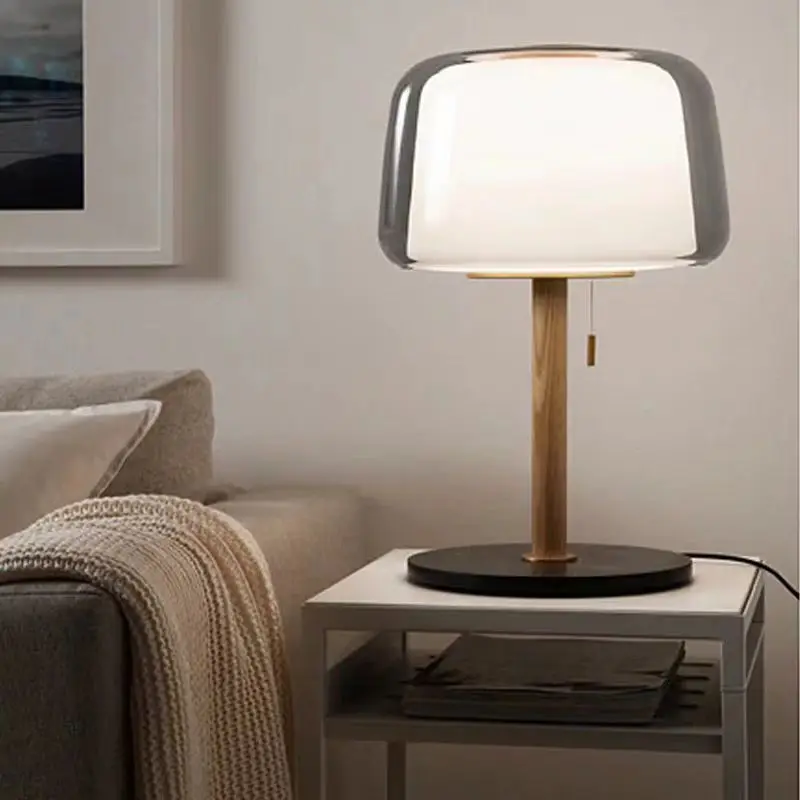 

Nordic simple light luxury desk lamp floor lamp log double glass living room sofa bedroom bedside can be stepless dimming