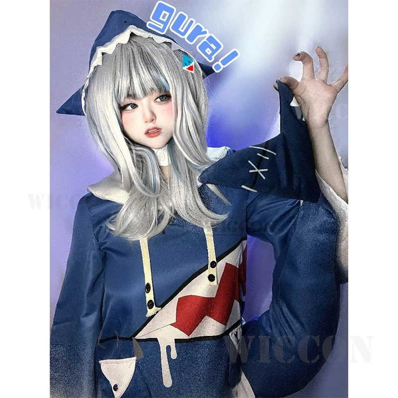 Vtuber Hololive Gawr Gura Cosplay Kostuum Schattige Haai Kostuum Hoodie Voor Vrouwen Halloween Youtuber Anime Staart Pruik Kostuum