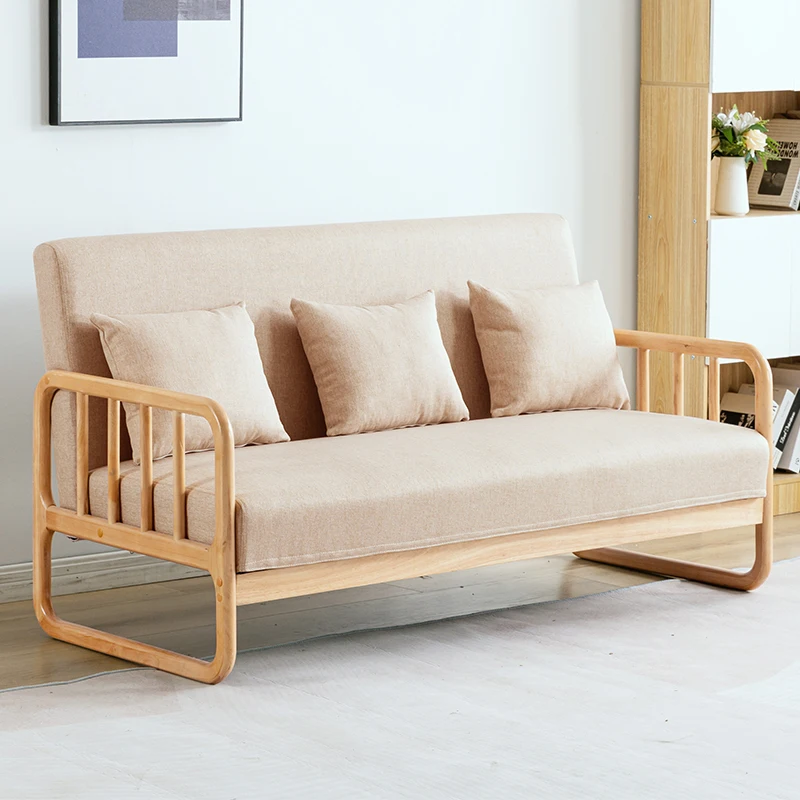 

Balcony Japanese-style solid wood sofa small apartment modern simple single double triple log wind small sofa