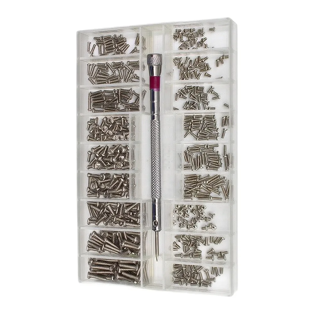 Self-Tapping Screws Kit 500 pcs Stainless Steel 18 Sizes 1.2 1.4 2.0 mm for Glasses Watches Computers Smartphones Repair