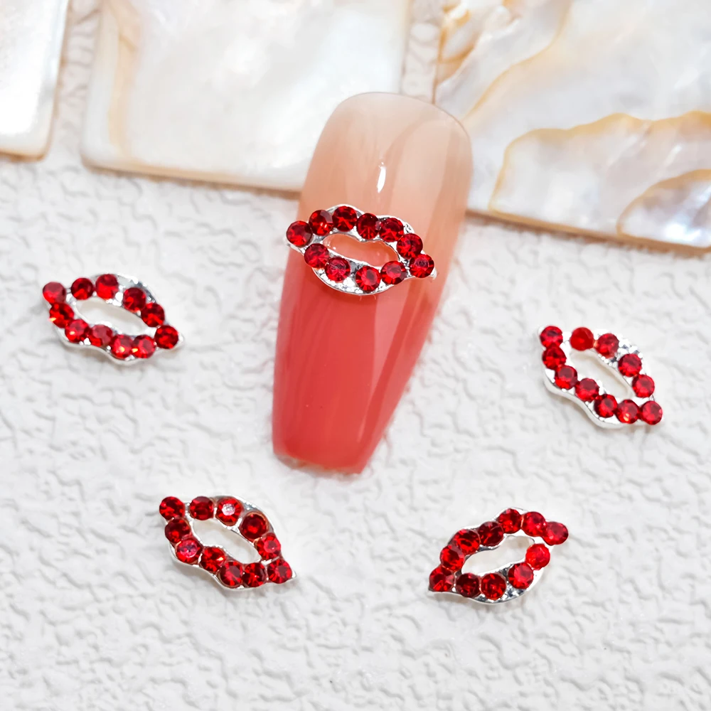 10 Uds. De dijes de uñas de amor para el Día de San Valentín, aleación de cristal de lujo, joyería de corazón y labios, diamantes de imitación para uñas, gemas rojas/azules, accesorio para uñas JE