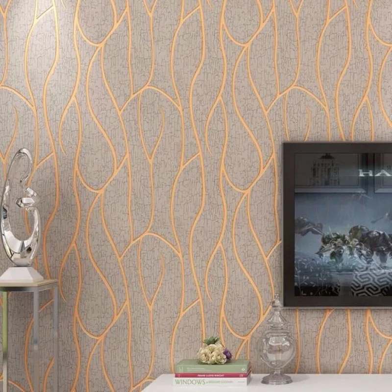 Background Wallpaper 53cm Wall Sticker Moisture-proof Non-woven Bedroom Curve Stripes European Modern Room Decoration Wallpape