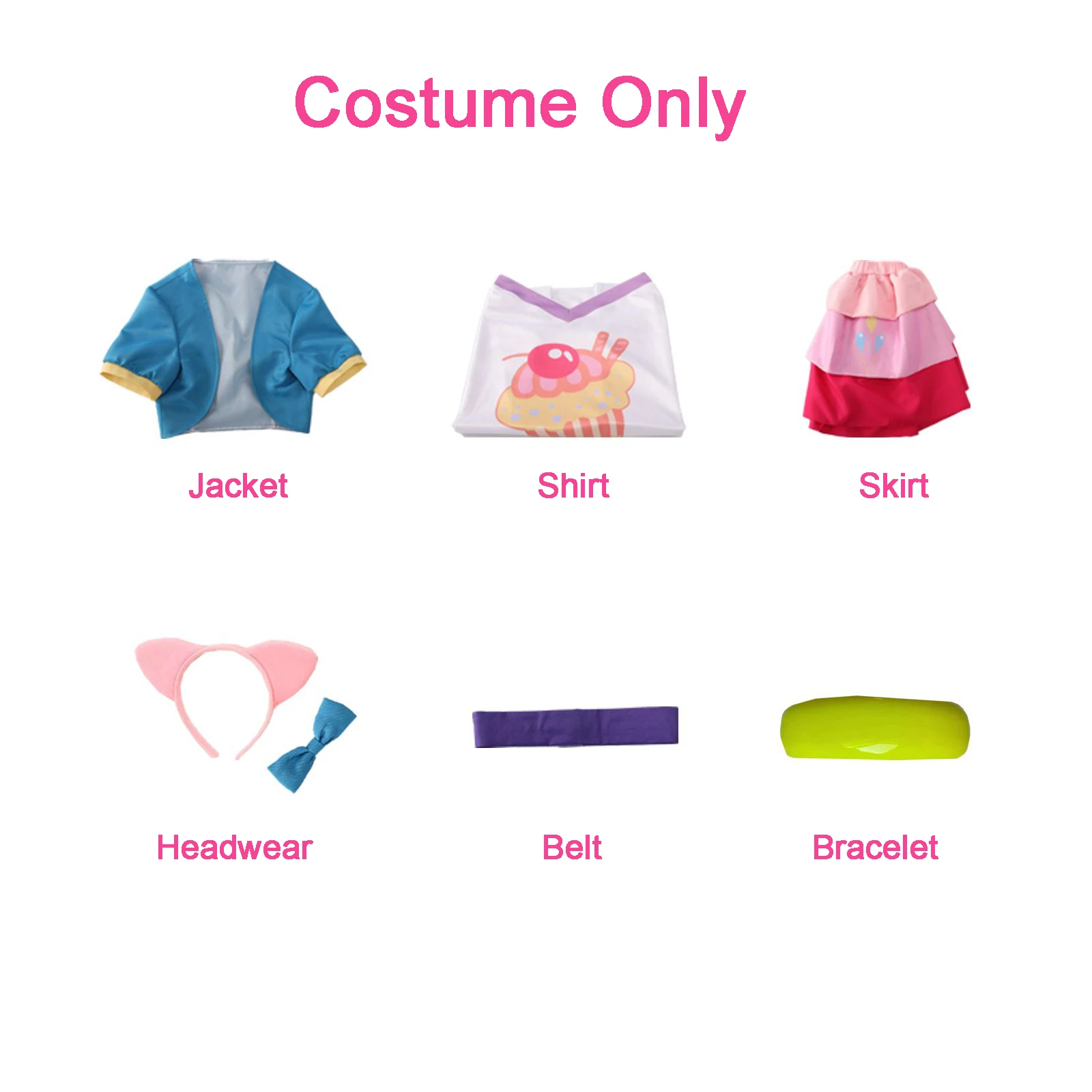 Anime Little Pony Pinkie Pie Cosplay Costume Lovely Princess Skirt Uniform Suit Outfit Halloween Birthday Party Fancy Dress Wig