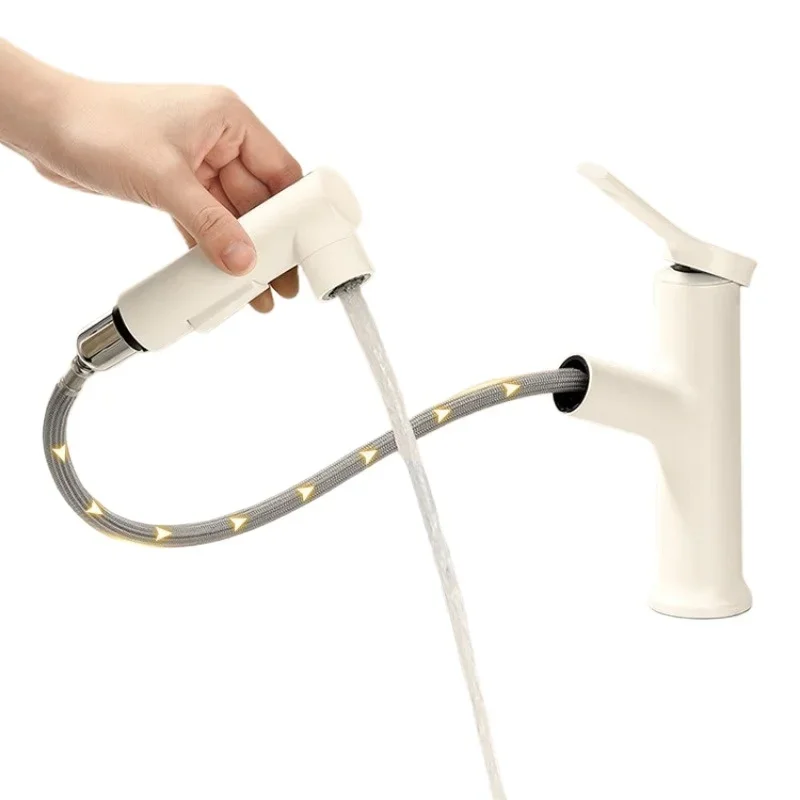 

Cream air pull-out faucet Hot and cold bathroom cabinet Bathroom washbasin All copper washbasin faucet lift