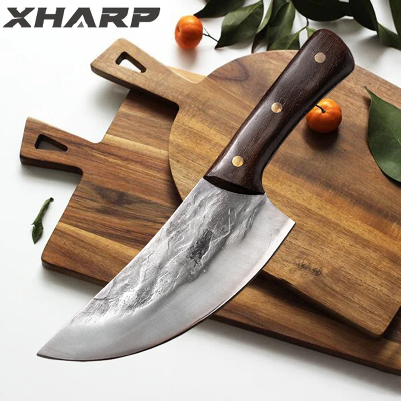 

Butcher Knife Chopping Scimitar Cutter Chef Cooking Filleting Skinning Boning Tools Forging High Carbon Stainless Steel Cutlass