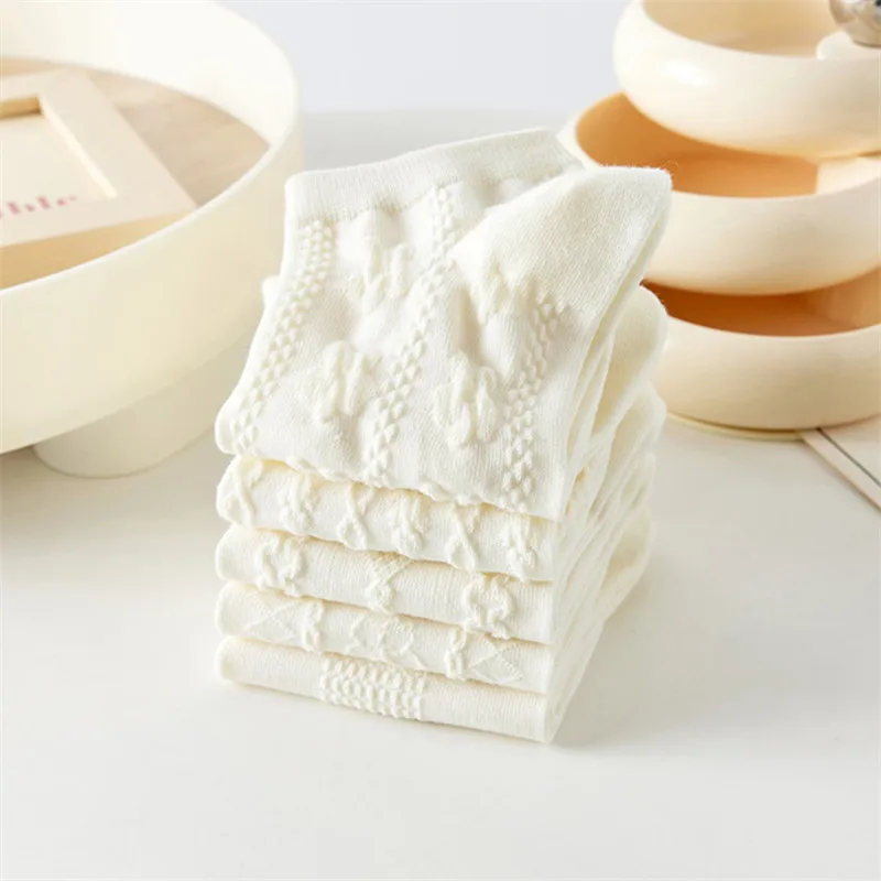 5/10 pairs of breathable white short tube socks, versatile for spring and summer, thin mesh boat socks for women, wholesale stud