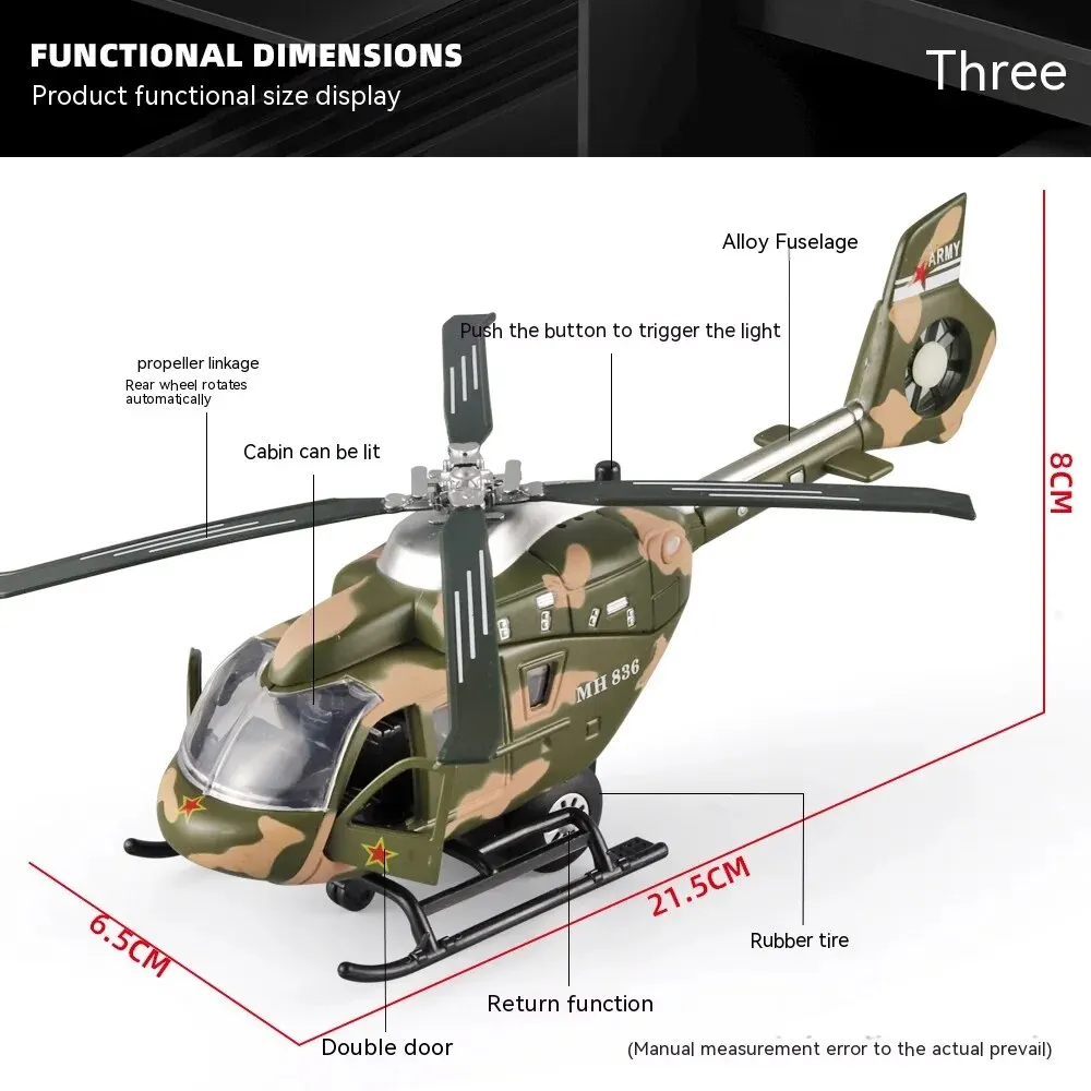 1:64 Scale Military Helicopter Alloy Toy Model with Retroactive Motion, Sound & Light Effects - Ideal for Kids\' Play & Collectio