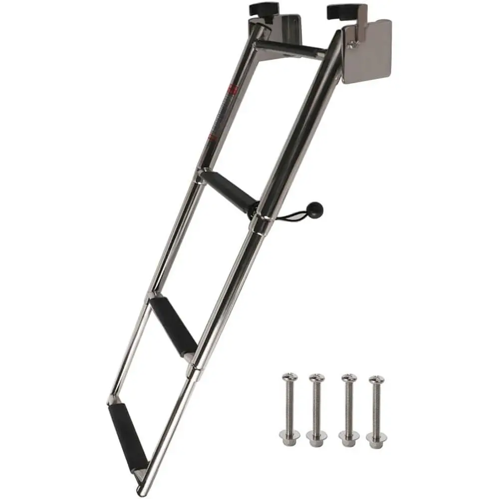 316 Stainless Steel Telescoping Transom Ladder, 4 Steps with Self-Locking Brackets