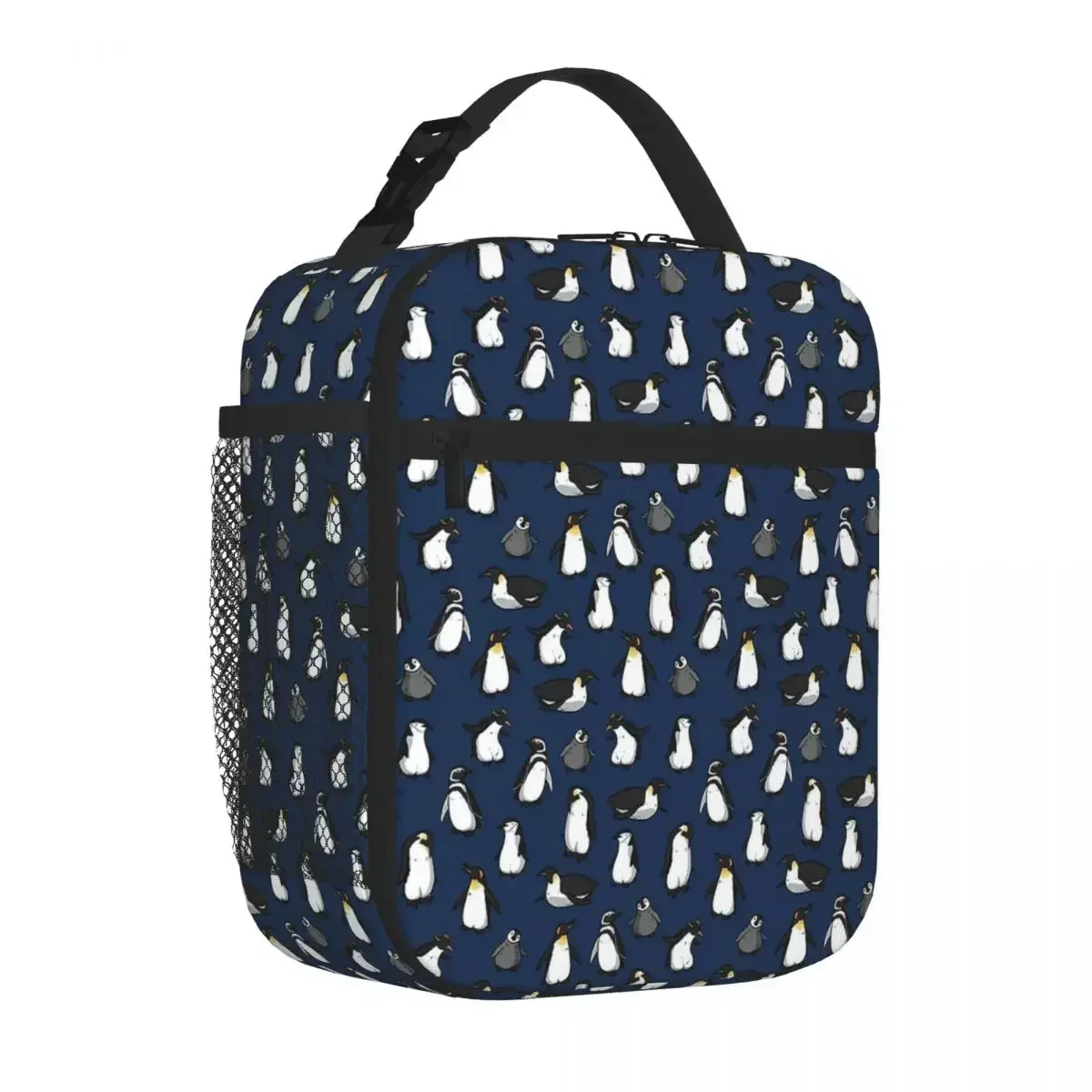 Cute Penguin Pattern (Dark Blue Variant) Lunch Bags Insulated  Tote Portable Thermal Bag for Woman Work Kids School