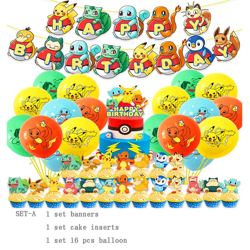 Personaggi Pokemon festa a tema Kid Carnival Christmas gatanime decorare Comic periferiche banner inserti per torte palloncino all'ingrosso