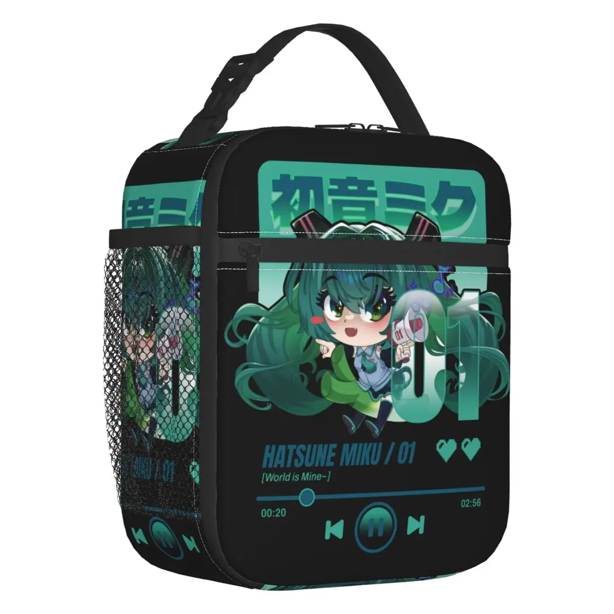 カスタム初音ミク-vocaloid-ロックアニメ断熱ランチバッグキャンプ旅行用ポータブルサーマルクーラーランチボックス男性女性
