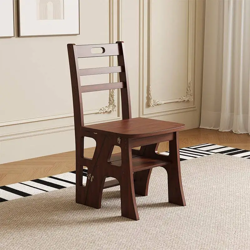 Solid Wood Thickened Foldable 2-in-1 Step Stool, Heightened Household A-frame Ladder Multifunctional Climbing Chair