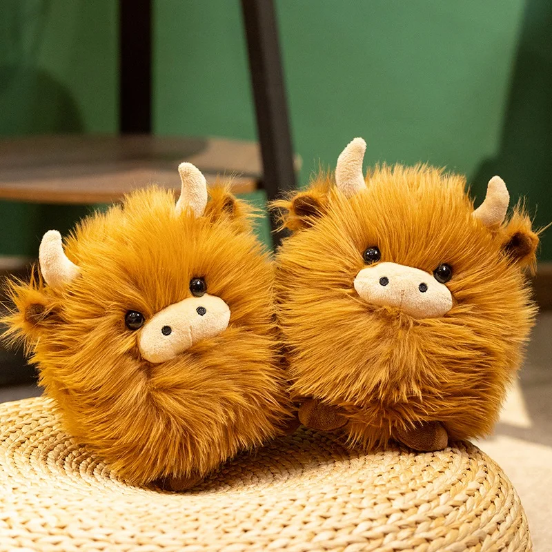 

Round Ball Highland Cattle Plush Toy Stuffed Plushies Animal Cattle Sleeping Companion Dolls Hugging Pillow Birthday Gifts
