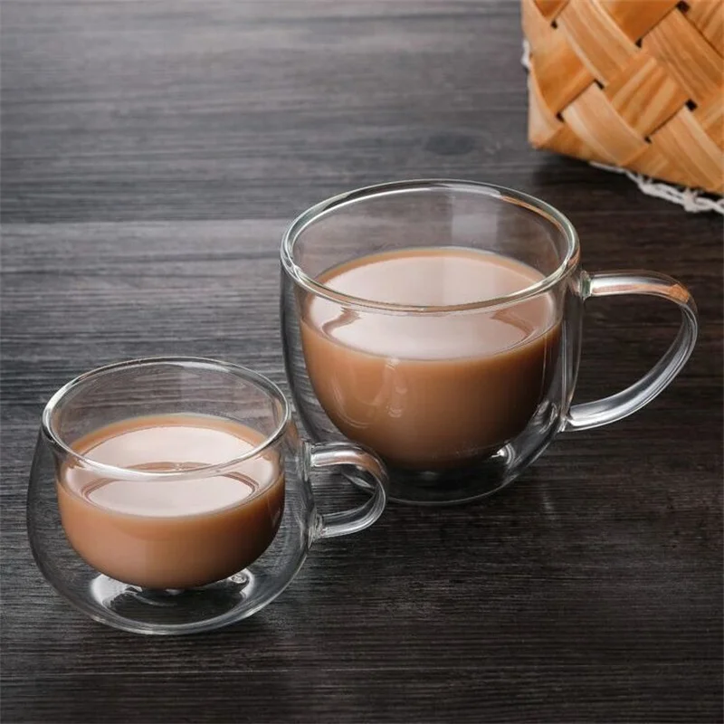 Double Wall High Borosilicate Glass Mug with Handle Heat Resistant Coffee Cup Milk Water Cup Creative Cold Beverage Clear Cups