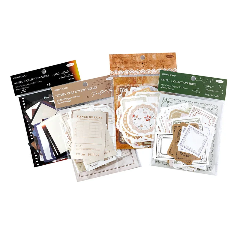 100 fogli di note della serie Memoir Prologue, 4 stili di pellicola letteraria retrò fai da te mano-porta decorativa collage pacchetto di materiali carini,